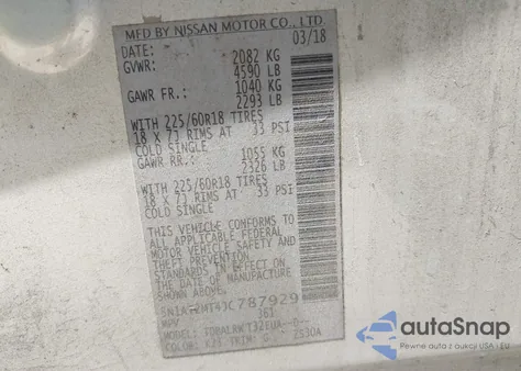 2018 Nissan Rogue Sl z USA, uszkodzony, nr VIN 5N1AT2MT4JC787929